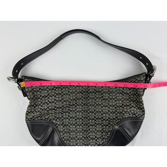 Coach Signature Hobo Shoulder bag Purse Black Leather Trimmed 6026 Authentic - Picture 2 of 7